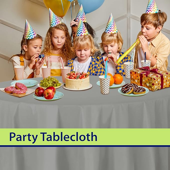 Party Dimensions Silver Disposable Plastic Tablecloth for Round Tables (36 Pack) Table Cloths for Parties, Events & Weddings, Indoors & Outdoors, 84 inches, Plastic Table Cover