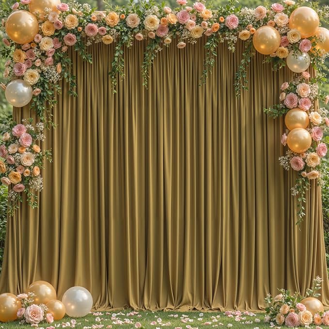 8x10FT Light Brown Backdrop Curtains for Wedding Parties, Wrinkle Free Polyester Photography Backdrop Drapes for Wedding Baby Shower Birthday Parties Stage Background Stand Decorations 4x10ft,2 Panels