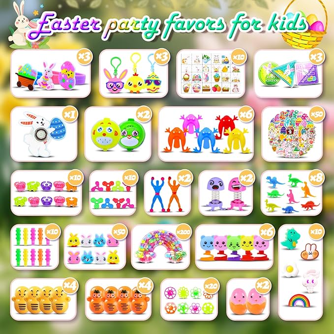 500 PCS Easter Eggs Fillers, Easter Party Favors for Kids Easter Basket Stuffers Fidget Toys Bulk, Classroom Prize Easter Gifts Treasure Box Toys Birthday Goodie Bag Stuffers