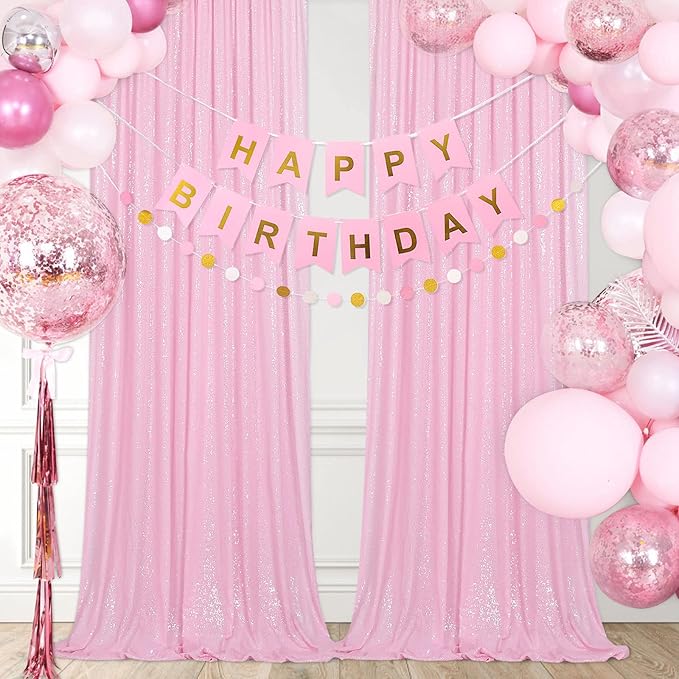 B-COOL Pink Sequin Backdrop 2ftx8ft Sparkly Backdrop Curtains 2 Panels Sequin Curtain Fabric Drapes for Girls Birthday Holiday Sweetheart Baby Shower Party Decoration