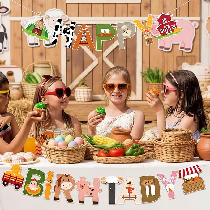 Farm Party Decorations Happy Birthday Banner Farm Party Banner Garland for Birthday Party Decorations Farm Party Supplies