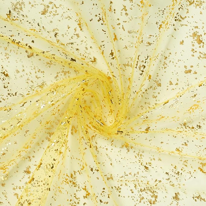 Artoid Mode 3PCS Light Yellow Gold Gauze Table Runner 120 Inch 10FT, Glitter Metallic Foil Sheer Dining Wedding Anniversary Holiday Birthday Table Decor for Home Party