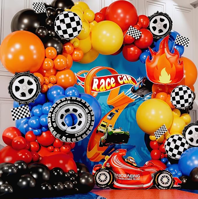 ALL-IN-1 Race Car Balloon Arch Kit with BONUS Flame & Race Car for Hot Wheels Birthday Decorations - Monster Truck Balloons for Hot Wheels Party Decorations - Hot Wheels Balloons, Monster Truck Party