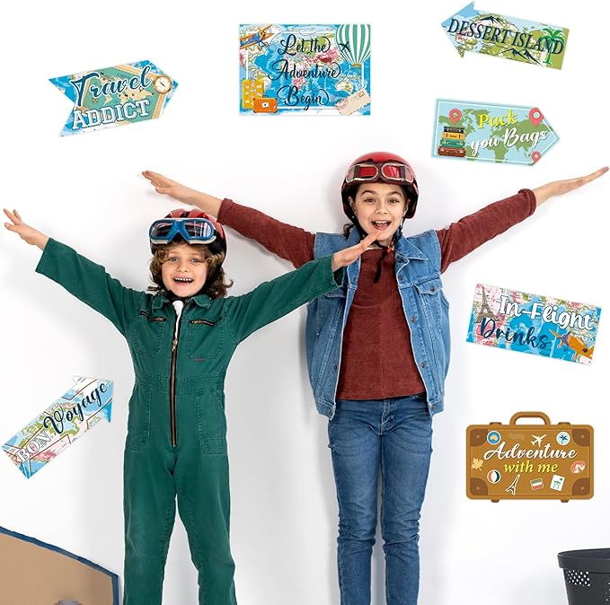 20 Pieces Travel Party Signs Travel Themed Party Decorations Let The Adventure Begin Sign Around the World Decorations Bon Voyage Party Wall Door Porch Yard Sign Travel Party Supplies