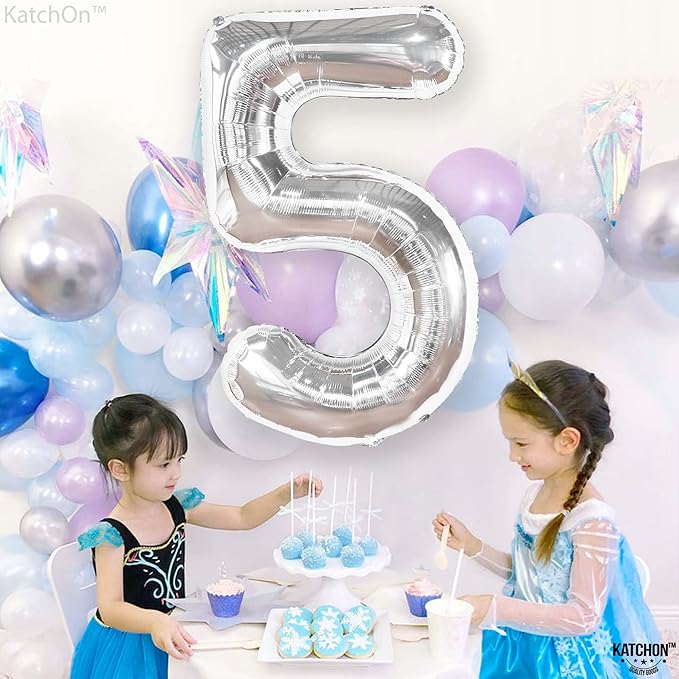 KatchOn Silver 5 Balloon Number - 40 Inch | 5th Birthday Decorations, Silver Party Decorations | 5 Mylar Balloon