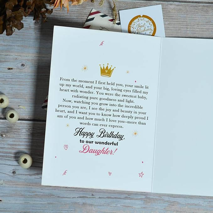 Daughter Birthday Card, Birthday Card for Daughter with Seal and Envelope, Daughters Cards from Mom, Dad, Parents