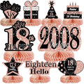 9Pcs Rose Gold Pink 18th Birthday Decorations Honeycomb Centerpieces for Girls,Happy 18th Birthday Centerpieces Tables Toppers Party Decorations Supplies,Vintage 2008 Aged Table Sign Decor