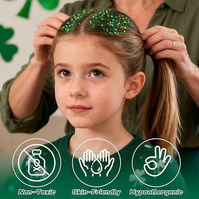 Green Face Hair Glitter,St Patricks Day Holographic Shamrock Green Body Glitter,Rave Music Festival Accessories,St Patrick's Day Outfit for Women,Halloween Cosplay Shimmer Makeup