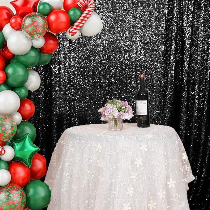 Juya Delight Sequin Backdrop Curtains Black Glitter Photo Booth Backdrop for Party Wedding Decoration,Black