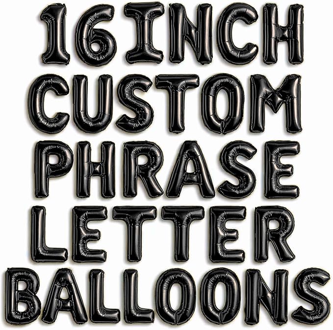 [52pcs] Black Letter Balloons - 2 Full A-Z Sets For Black Letter Balloon Banner | Alphabet Ballons | 16 inch Foil Ballon | Customized Name Balloon Letters for a Birthday, Graduation, Wedding