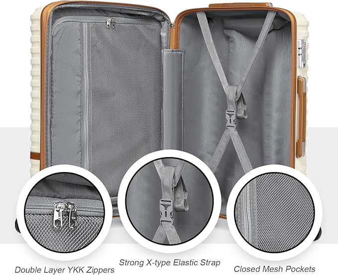 Joyway 24 Inch Checked Luggage, Expandable Suitcase with Spinner Wheel, 3 Piece Hard Shell Luggage Set with TSA Lock(White)
