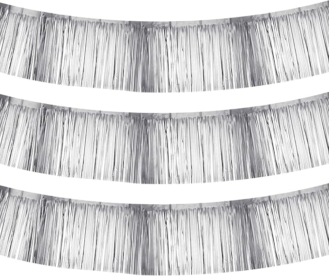 PATIKIL Foil Fringe Garland 10 Feet, 3 Pack Metallic Tinsel Streamers Fringe Banner Wall Hanging Curtain Backdrop for Wedding Birthday Christmas New Year Party Decoration, Silver Tone