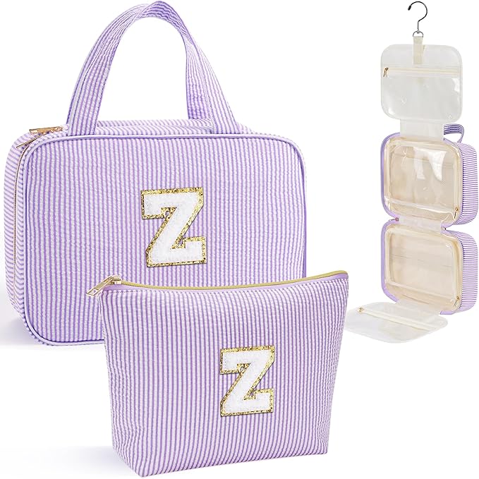 YOOLIFE Hanging Toiletry Bag for Women - Travel Toiletry Bag Makeup Bag, Portable Toiletries Travel Bag and Cosmetic Bag Essentials - Letter Z, Purple
