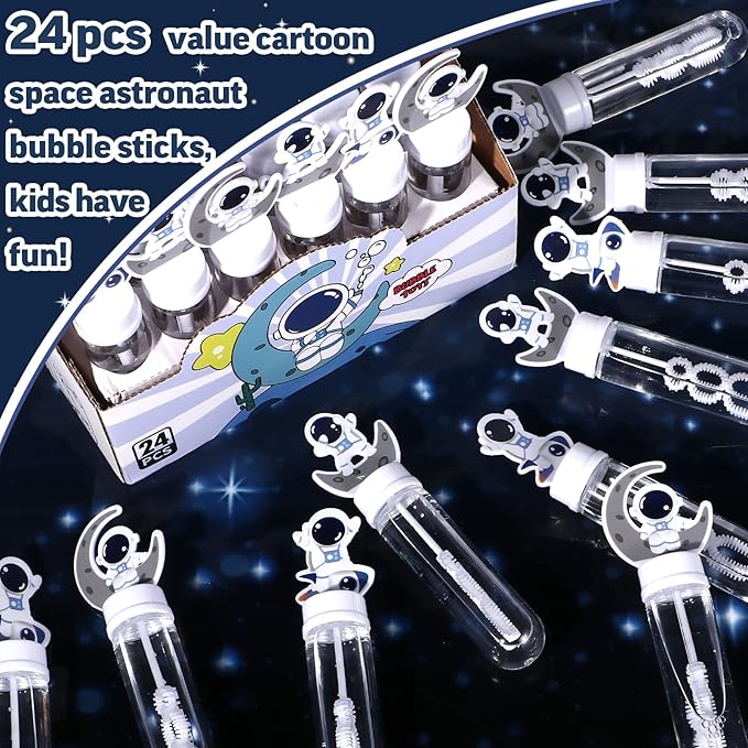 Winrayk 24 Large Astronaut Bubble Wands with Gift Box, Space Party Favors Kids Bubbles Bulk, Pinata Filler Goodie Bag Stuffer Carnival Prize Birthday Gift Summer Galaxy Outer Space Themed Party Favors