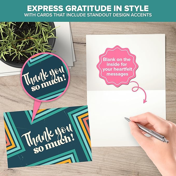 Decorably 24 Pack 6x4in Gratitude Assorted Thank You Cards Variety Pack with Envelopes and Stickers, 8 Colorful Designs for Friends, Loved Ones, Coworkers, Teachers, Blank Inside - All Occasions