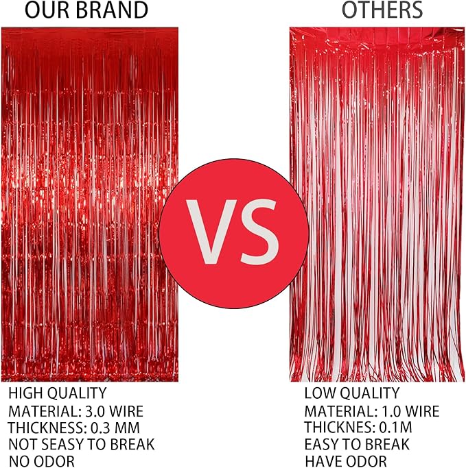 Valentines Day Keyali 2 Pack 3.3 * 8.3 ft Foil Curtain Metallic Tinsel Fringe Curtains Photo Booth Props Backdrop for Birthday Wedding Engagement Baby Shower Christmas Holiday Celebration Partyl,Red