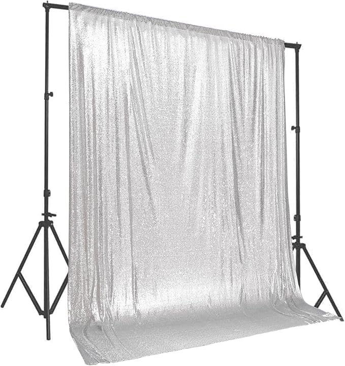 PartyDelight Silver Sequin Backdrop 10x10ft - High Density 3mm Shimmer Sequin Background with 4-Inch Rod Pocket, Sparkly Photography Curtain for Stage, Gala & Large Event Decor
