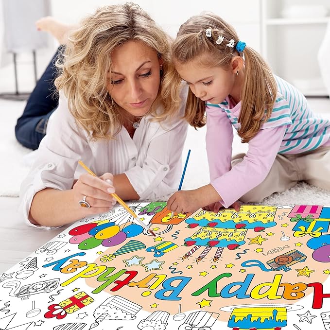 ZOIIWA Happy Birthday Coloring Poster for Kids Giant Coloring Sheet Classroom Large Big Birthday Tablecloth for Wall Jumbo Page Books Party Game Crafts Activity Supplies Decoration Favor