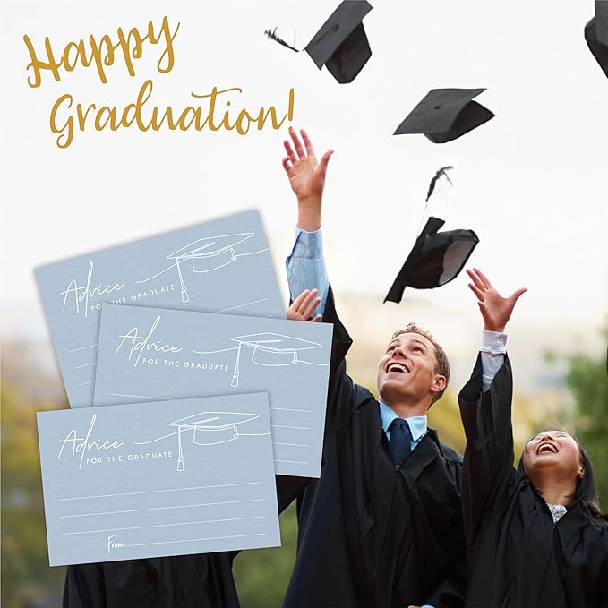 30 Advice Cards For The Graduate - Minimalism Grad Cap - 4"X6" Blue Double-Sided Fill In Style Advice & Wishes Cards, Class Of 2026 Graduation Party Decorations & Supplies - 005