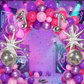 Sumind 144 Pcs K pop Party Decorations with Pink Purple Metallic Music Balloon Garland Arch Kit, K Pop Music Themed Birthday Decoration for Fans Themed Birthday Concert Stage Backdrop Party Decor