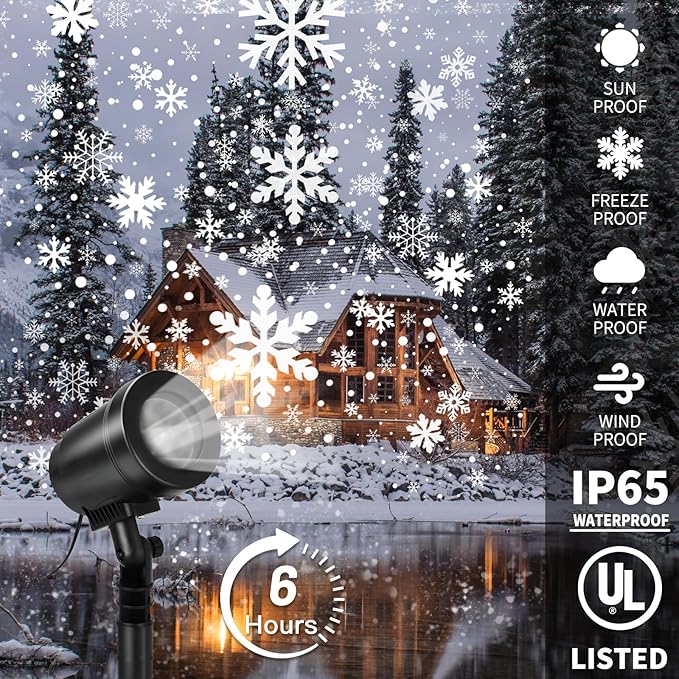 Snowflake Projector Lights Outdoor Waterproof, Snow Holiday Projector Lights, 360°Roating LED Snowflake Light, Snowflake Decoration for House, Yard, Wall, Outside and Indoors