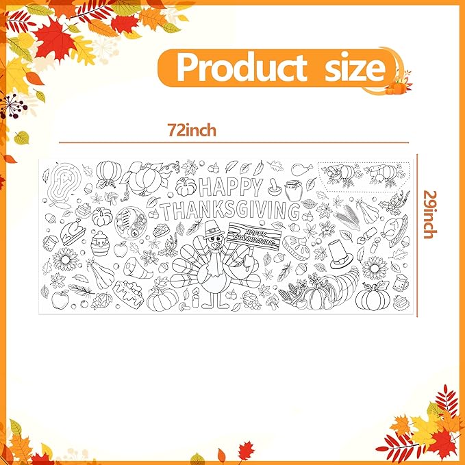 Thanksgiving Coloring Posters,Fall Turkey Coloring Paper Tablecloth for Thanksgiving Decorations Party Home Activity Supplies,30 x 72 Inch