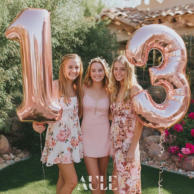 AULE 40 Inch Large 13 Number Balloons Rose Gold Big Foil Number Balloons Giant Helium Happy 13th Birthday Party Decorations for Women Huge Mylar 31 Anniversary Supplies