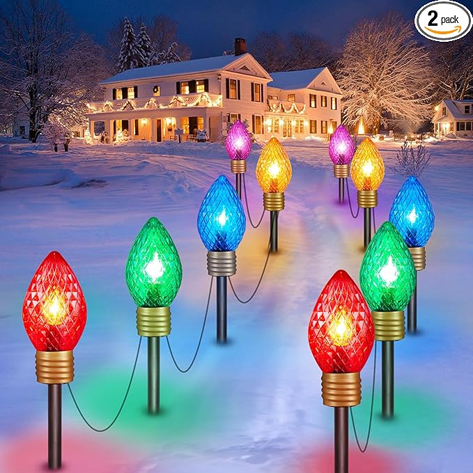 Minetom Strawberry C9 Christmas Jumbo Lights, 2 Pack 10.5 Feet 5 Multicolor Bulb Christmas Pathway Lights Outdoor C7 Light Covered Jumbo Multicolor Light Bulb Decorations for Lawn Outside