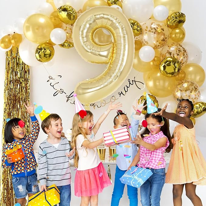 Light Gold Number 9 Balloon 40 Inch, Big Large Foil Helium White Gold Number Balloons, Giant Mylar Number 9 Balloons for 9 Year Old Birthday Party Decorations Supplies Anniversary