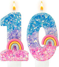 Rainbow Birthday Number Candles, Number 10 Candles, Cupcake Decorations, Macaron Birthday Cake Decorations, Cartoon Theme Party Supplies (Number 10)