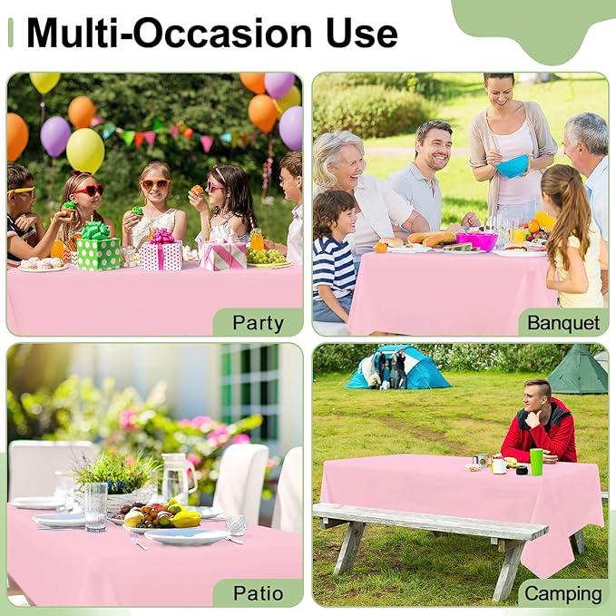 misaya 6 Packs Disposable Plastic Table Cloth, 54 x 108 Inch Waterproof Rectangle Tablecloth, Leakproof & Sturdy Decorative Table Covers for Easter, Picnic, Party and Outdoor, Pink