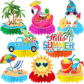 JULMELON 8PCS Summer Party Decorations Honeycomb Centerpiece, 3D Double Side Summer Beach Pool Party Table Toppers for Hawaiian Theme Party Decorations Hello Summer Beach Party Favors Supplies