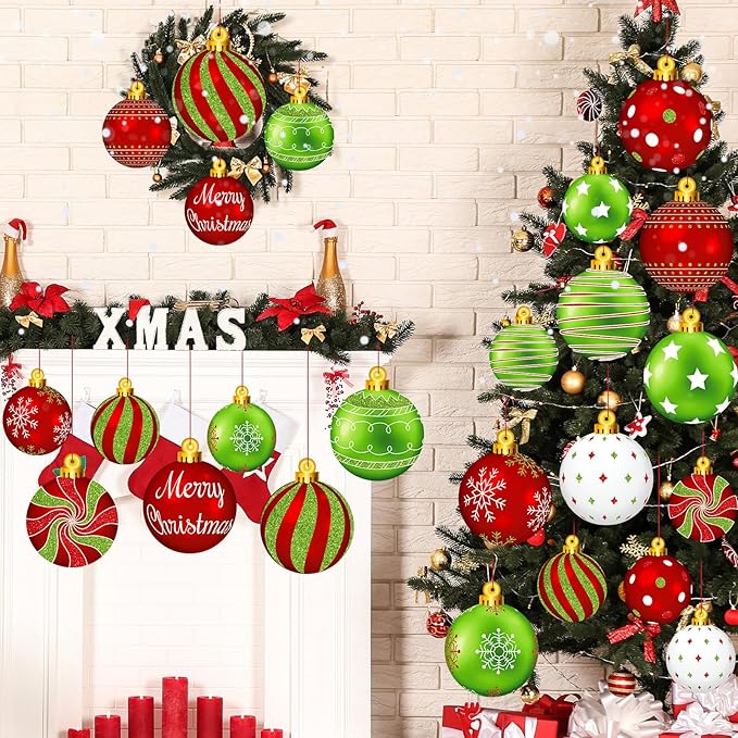 Huwena 24 Pcs Christmas Decorations Outdoor Christmas Hanging Ornaments Peppermint Candy Yard Signs Double Sided Lawn Decorations Peppermint Ornaments for Xmas(Red, Green)