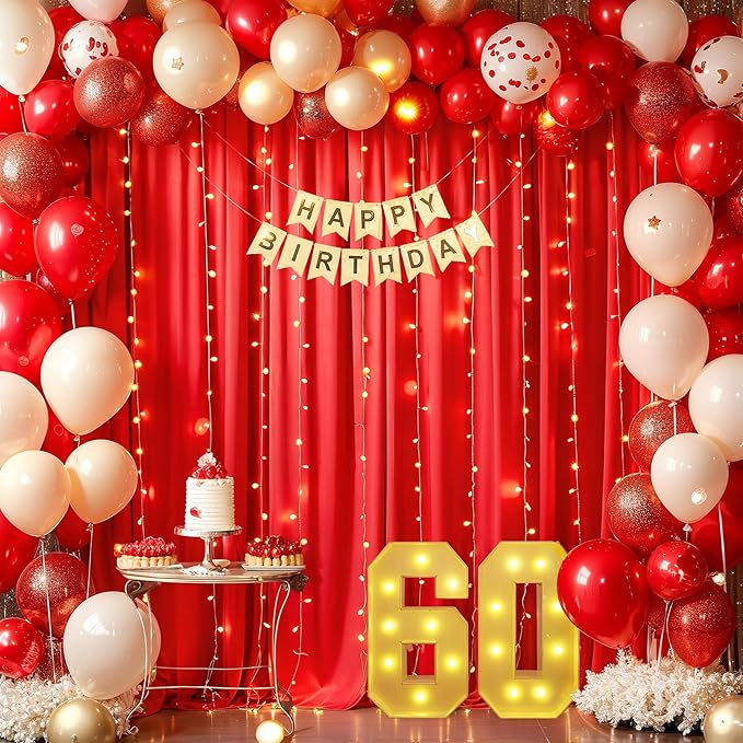 20x10FT Red Backdrop Curtains with Lights for Parties,Wrinkle Free Wedding Photo Backdrop Curtains for Valentines Baby Shower Birthday Ceremony Reception Home Party Decorations-5ft x 10ft,4 Panels