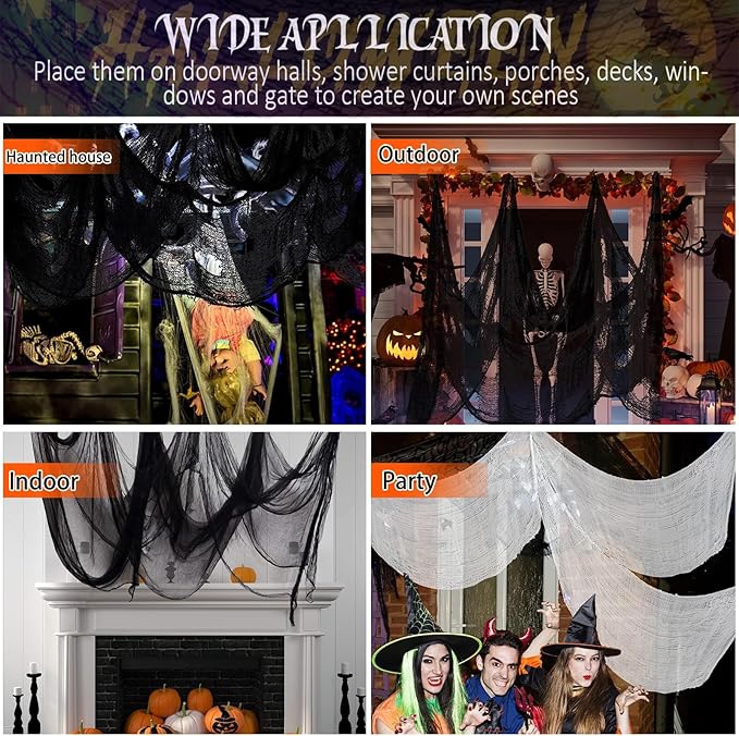 4 Pack Halloween Creepy Cloths, Scary Spooky Cloth Creepy Gauze, 30 x 72inch Freaky Loose Weave Creepy Cloth, Decorations for Haunted Houses Props Halloween Wall Outdoor Indoor Decor (Black)