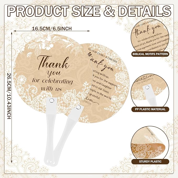 100 Pcs Wedding Hand Fans for Guests Bulk Decorative Plastic Handheld Wedding Favor Fans with Handle Thank You for Celebrating with Us for Ceremony Bridal Shower Party Decor(Lace)