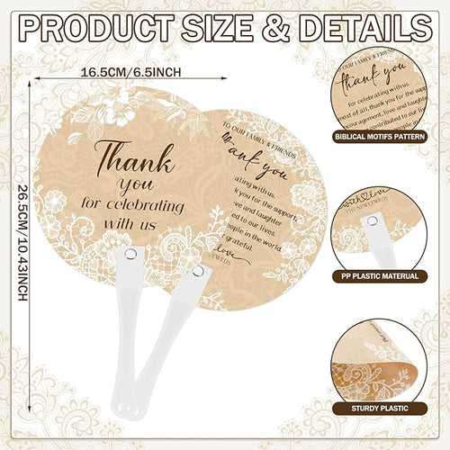100 Pcs Wedding Hand Fans for Guests Bulk Decorative Plastic Handheld Wedding Favor Fans with Handle Thank You for Celebrating with Us for Ceremony Bridal Shower Party Decor(Lace)