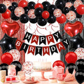 Red and Black Birthday Decorations, Happy Birthday Banner, Confetti Balloons, Fringe Curtain, Heart Star Foil Balloons, Hanging Swirls for Women Girls Princess Party Decorations