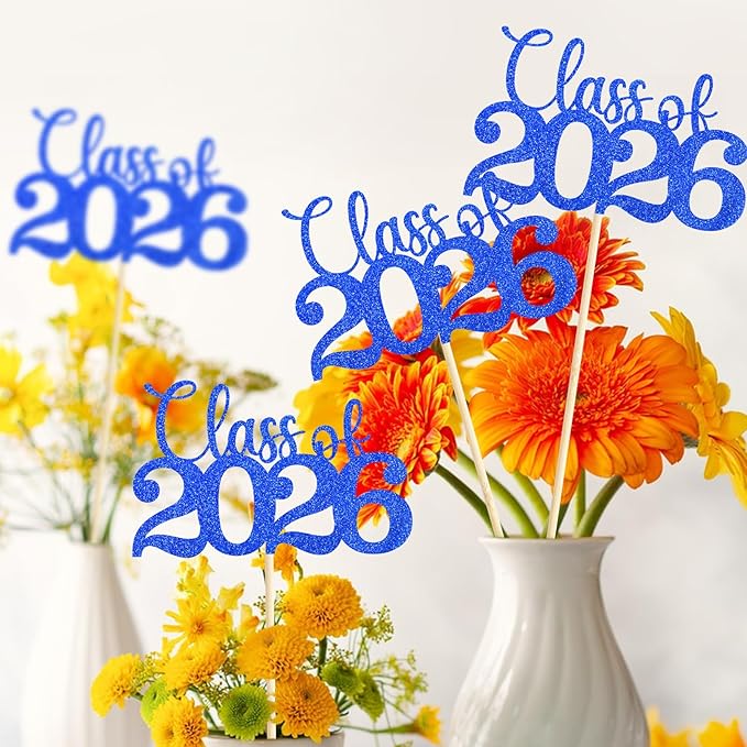 2026 Graduation Decorations, 12Pcs Class of 2026 Graduation Centerpieces for Tables, Double Sided Table Toppers for Grad Party Supplies (Blue)