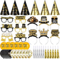 48 Pieces New Years Eve Party Supplies 2026, Happy New Year Decorations Kit Includes Party Headband Tiaras Noise Makers Cone Hats Latex balloons for NYE Decorations