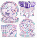 Butterfly Party Decorations 168pcs Butterfly Plates Napkins Cups Disposable Tableware Set Floral Butterflys Birthday Party Supplies for Girls Birthday Baby Shower Bridal Shower Serves 24 Guests