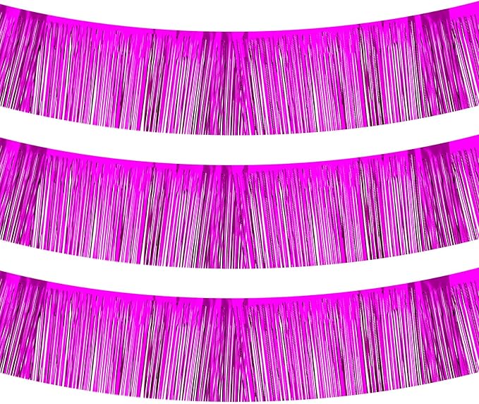 PATIKIL Foil Fringe Garland 10 Feet, 3 Pack Metallic Tinsel Streamers Fringe Banner Wall Hanging Curtain Backdrop for Wedding Birthday Christmas New Year Party Decoration, Rose Red