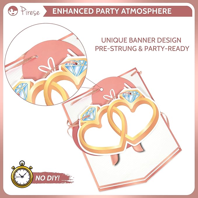 Pirese Rose Gold Happy Engagement Banner, Just Engaged Banner, Happy Engagement Party Decorations Sign | Just Engaged Decorations | Almost Married Decorations | Congratulations Wedding Decorations