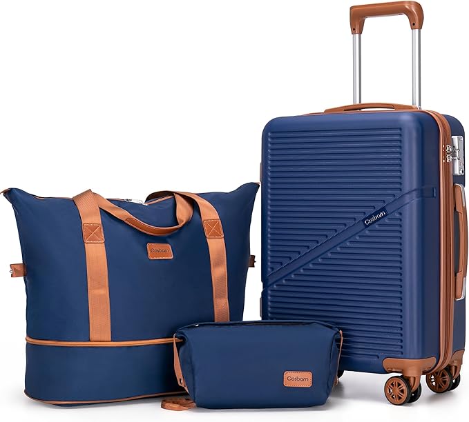 Cosbarn Carry On Luggage Set 22x14x9 Airline Approved, 3 Piece 20 Inch Lightweight ABS Hardside Suitcases with Wheels and TSA Lock, Durable Waterproof Travel Suitcase for Men Women