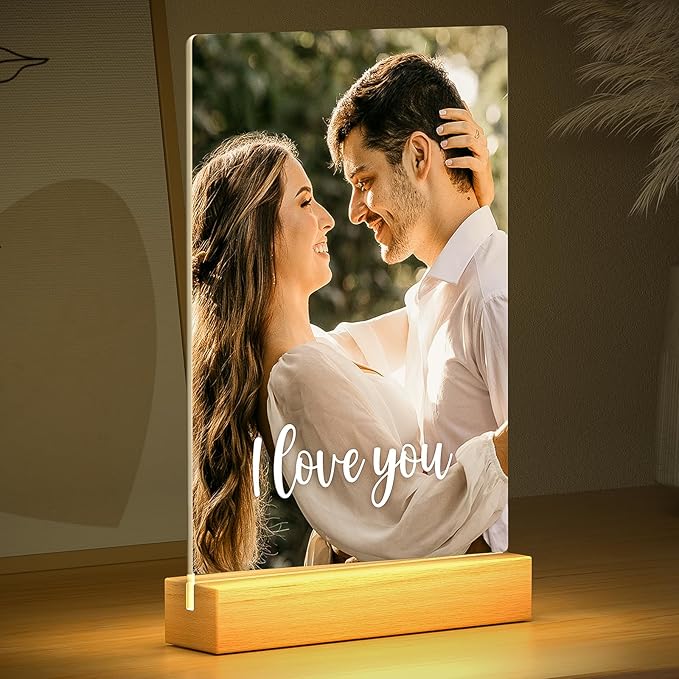 Custom Picture Frames with Photo, Personalized Photo Frame with Night Light, Customized Picture Frame, Personalized Anniversary Birthday Gifts for Women Men Girlfriend Boyfriend Her Him