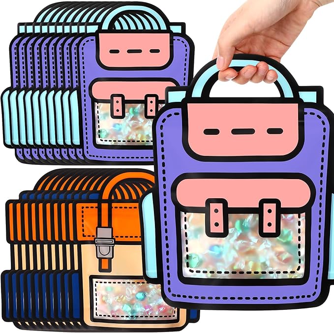Yeyeplum 40 Pcs Goodie Bags Stuffers for Kids Birthday Goodie Bags Cartoon Snack Candy Treat Party Favor Plastic Gift Handbags Bulk with Handle for Back to School Supplies(7.2 x 8.4 Inch,Bag Style)