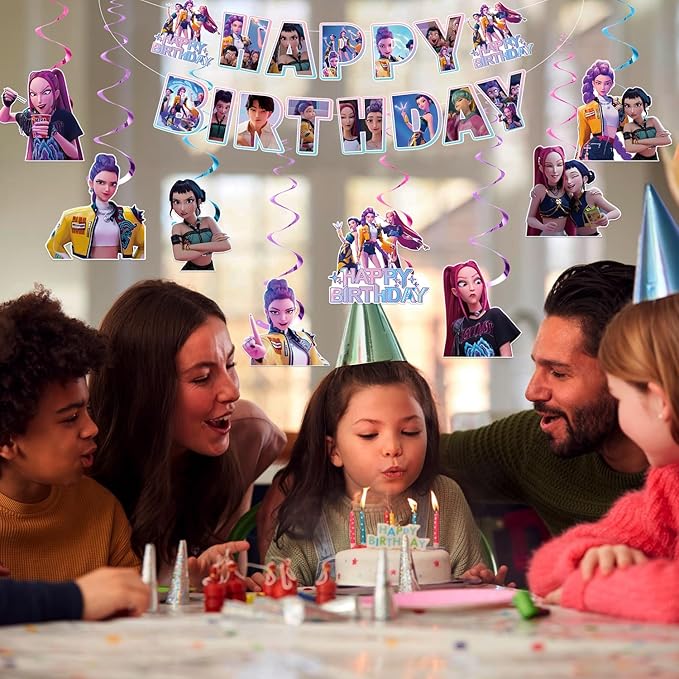 Party Decorations, Birthday Decorations Include 1 Pc Happy Birthday Banner and 8 Pcs Decors Hanging Swirls, Decorations for Birthday