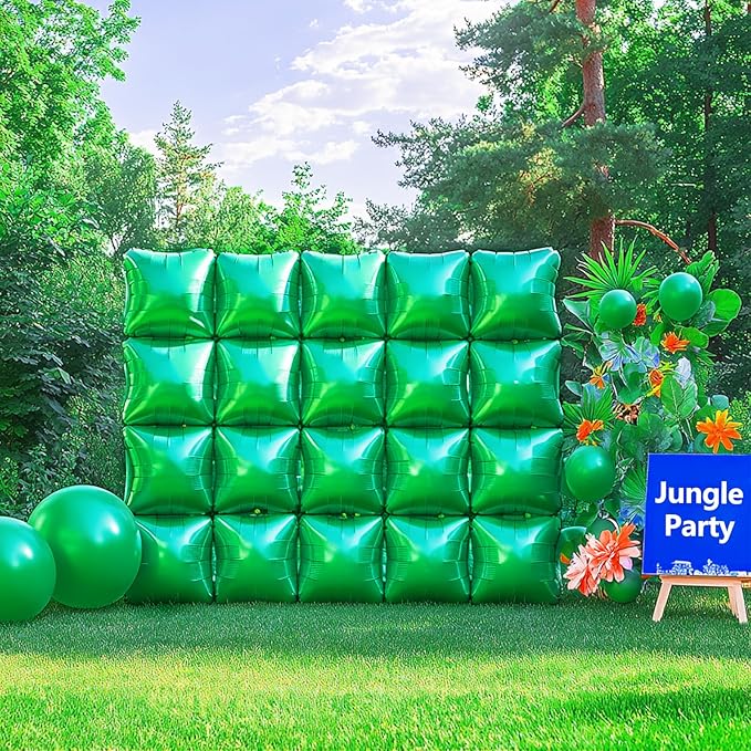 NISOCY 25PCS Green Square Foil Balloons Wall Backdrop Double Sided Green Christmas Balloons Tunnel Arch Kit for Baby Shower Birthday Anniversary Summer Party Decoration