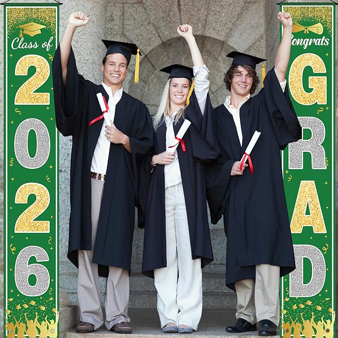 OHOME Graduation Decorations 2026 - Green Gold Congrats Grad Porch Banner for Graduation Party Decorations - Class of 2026 - Party Favors Supplies Backdrop Yard Signs Decor (Green)