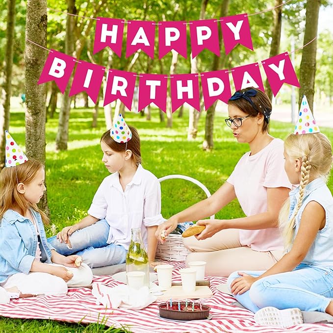 Hot Pink Happy Birthday Banner Sign for Backdrop Hot Pink Birthday Decorations for Girls Women 13th 15th 21th 30th Party Banner Garland Wall Door Bunting Flag